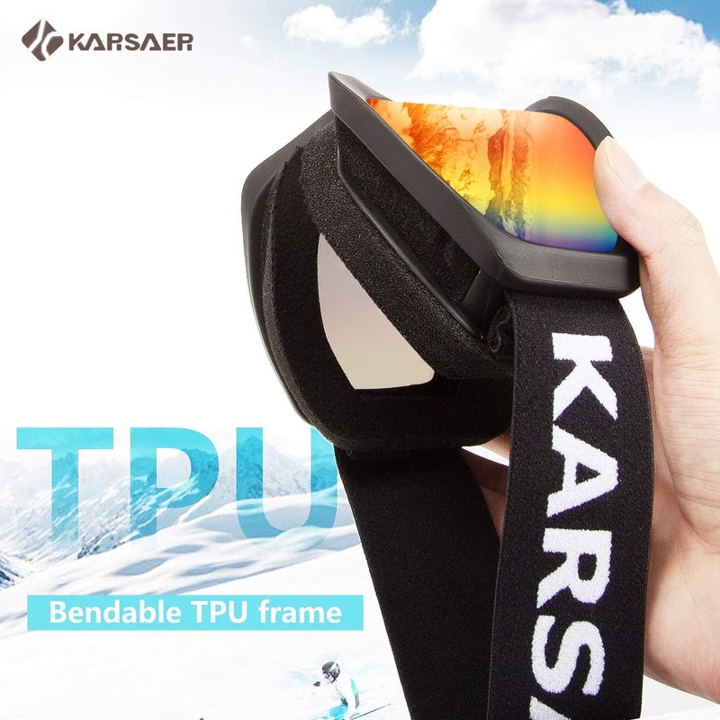 Karsaer نظارات كارساير للتزلج مضادة للضباب نظارات ثلج OTG حماية 100% من الأشعة فوق البنفسجية نظارات تزلج قابلة للانحناء عدسات مزدوجة للرجال والنساء والشباب - Image 4